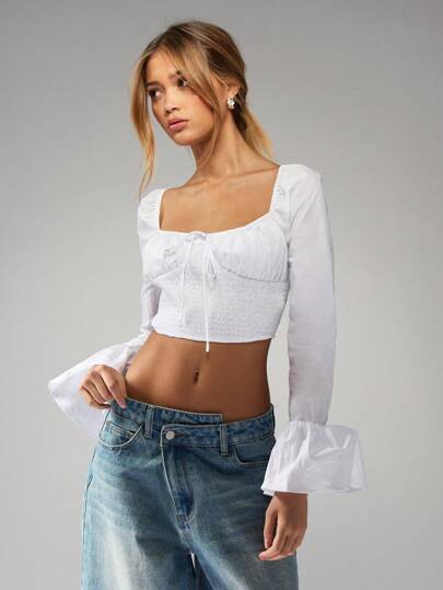 トップス meltthelady cropped knot tops MISSGUIDED Twist Knot Detail Bust Sheer Long Sleeve Top