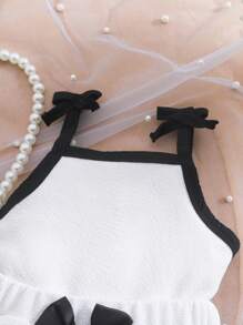 2 Stücke/Set Baby Mädchen Kleinkind 0-3 Jahre Frühling/Sommer Mode elegantes schwarz & weiß Trägerhemd + Schleifendekor Kuchen Rock 2 Teile Outfit