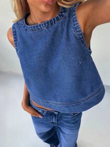 Forever 21 Camisa vaquera sin mangas informal para mujer, de verano
