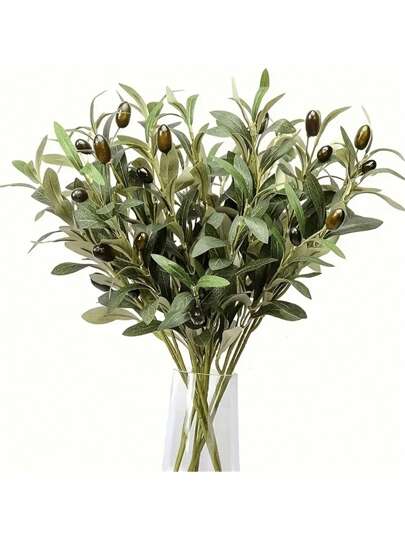 2 Stücke künstliche Olivenzweige, gefälschte grüne Olivenzweige, Grünpflanzenstiele künstliche Olivenzweige Girlande, künstliche Olivenbaum Äste und Stiele, Künstliche Pflanzen und Früchte für Heim, Büro, Innenraum Dekoration, Partys, Hochzeiten, Feiertags Dekoration