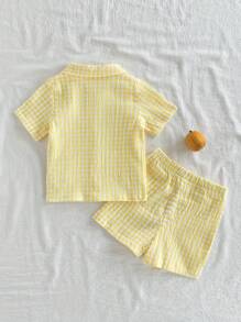 Vintaside Kids 2 件装男婴格子短袖单排扣衬衫和短裤休闲装 - 彩色 - 查看 2