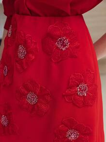 MOTF STUDIO FLOWER APPLIQUES ZIPPER SKIRT - Red - View 7