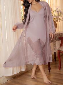 Côtesoire Spitzen-Patch-Sexy Große Größen-Strick-Bademantel