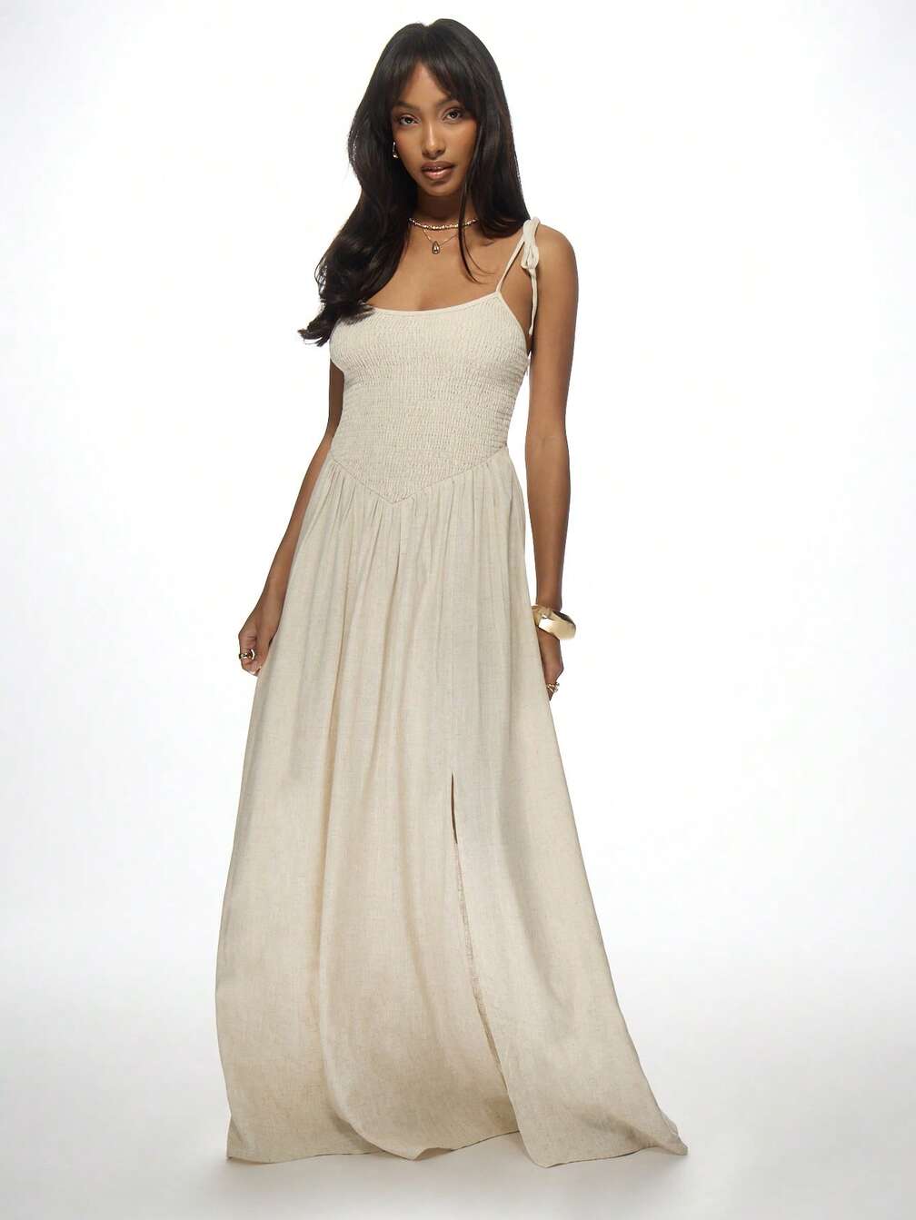 flowy dresses with pockets PRETTYGARDEN Womens Square Neck Maxi Dresses Cap Sleeve Eyelet Smocked