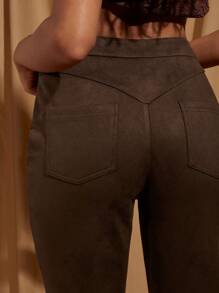 COSMINA Women's Retro Cross Strap Long Pants, Denim, Music Festival - Coffee Brown - View 5