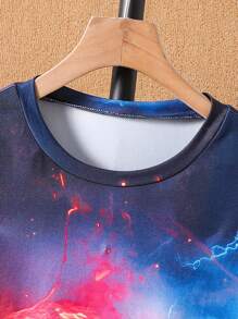 Set de 2 piezas para niños: Camiseta de manga corta con estampado 3D de fútbol colorido y pantalones cortos