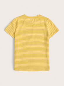 SHEIN EZwear Summer Outfits Embroidery Pineapple Striped Tee - Yellow - View 2