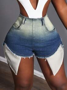 Slaydiva Women's Fashionable High Waisted Gradient Wash Denim Shorts