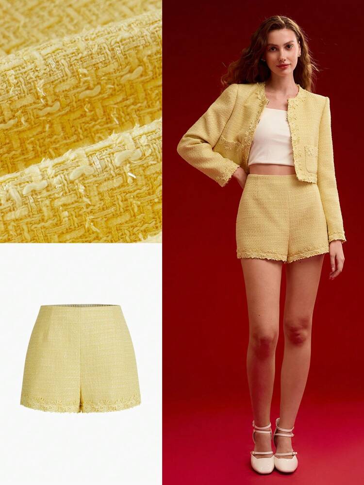 TWEED FLORAL EMBROIDERY SHORTS,VALENTINE'S DAY,SPRING/SUMMER