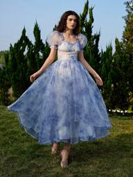 SHEIN MOD Tie-Dye Print Organza Dreamlike Romantic Bubble Dress, Spring Tops Dress,Birthday Dresses For Women,Tea Party Outfit,Date Night Dress Women,Wedding Guest Dress Women