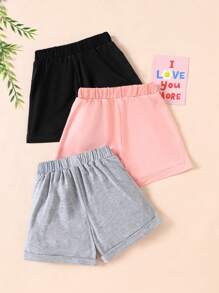 SHEIN 3pcs/Set Girls Cute Cartoon Rainbow Unicorn Printed Shorts, Suitable For Sports, Home & Daily Wear, Summer
