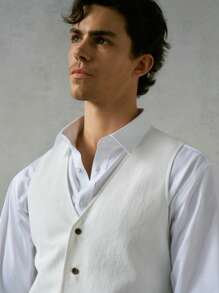 HIMLAND Men's Woven Slim-Fit Crew Neck Sleeveless Casual Suit Vest - White - View 5