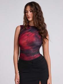 SHEIN BAE 女士扎染印花褶皱无袖时尚紧身衣 - 彩色 - 查看 5