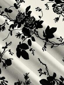 SHEIN MOD 休闲简约复古黑玫瑰轮廓印花束腰荷叶边下摆吊带长裙