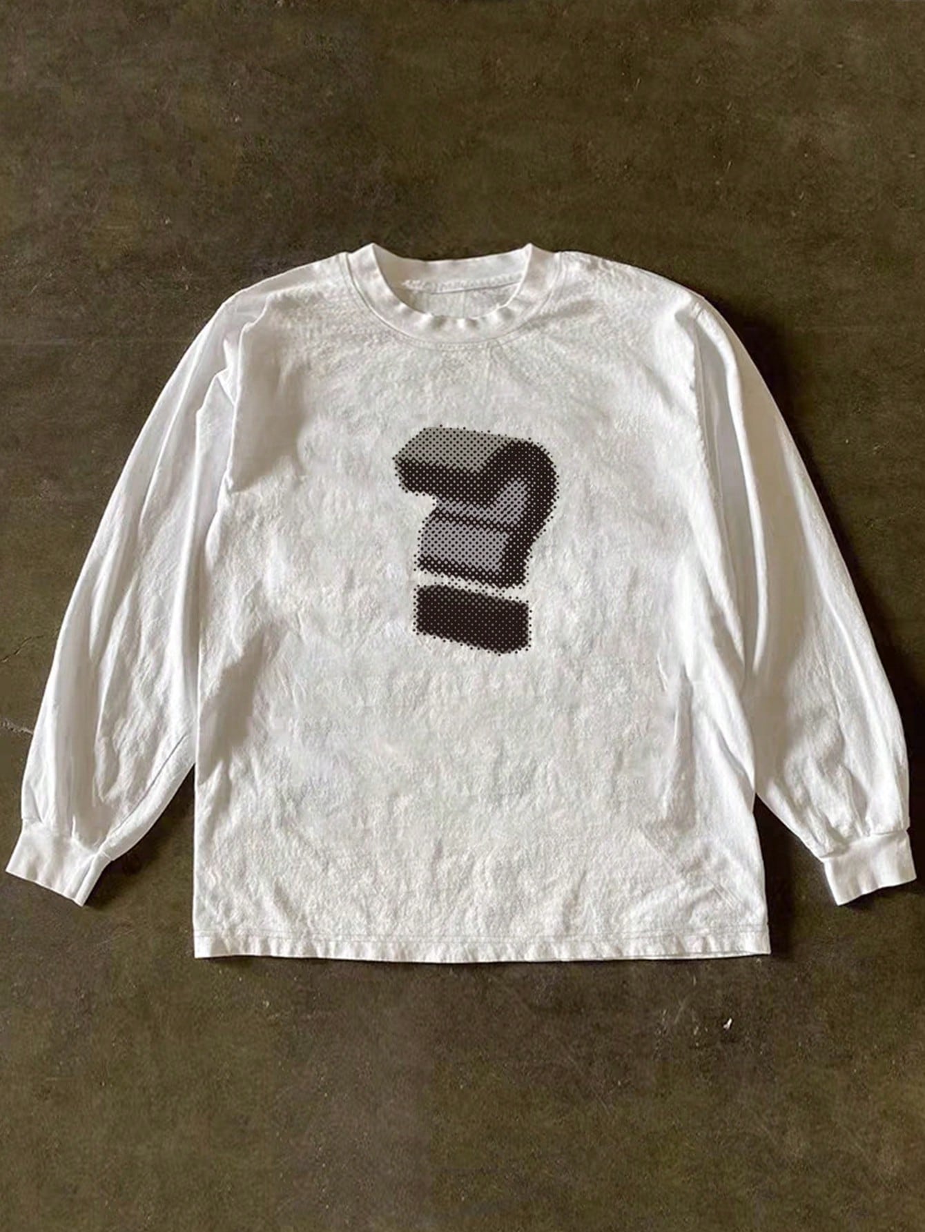 Manfinity Dauomo Men's Question Mark Print Crew Neck Casual Loose Long Sleeve T-Shirt