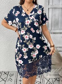 EMERY ROSE Đầm dài ren tương phản cổ chữ V cho nữ - Màu xanh lam - Xem 4