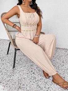 SHEIN Frenchy Combinaison casual avec chevilles revers, sans manches, pour grandes tailles, pour les vacances