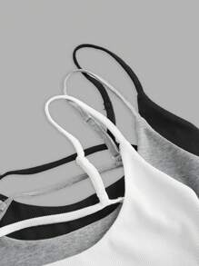 SHEIN BASICS 3件套休闲纯色露脐吊带背心上衣，春季女装 - 彩色 - 查看 3
