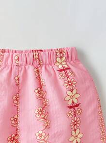 Maija Kids Maija Kids Bộ 2 chiếc/Bộ áo yếm và quần short in họa tiết hoa cho bé gái - Hồng - Xem 4