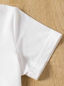 2 件套女婴时尚复活节兔子、豹纹、花卉和字母图案短袖 T 恤和短裤套装，适合春夏季 - 白色 - 查看 5