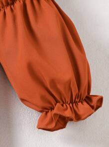 Ramadan Girls Modest Patch Ruffle Trim Long Sleeve Robe Robe With Headscarf, Suitable For Spring & Autumn - Orange - View 6