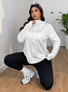 SHEIN EZwear Plus Size Lightweight Sun Protection Cooling Jacket, Spring/Summer In Fall/Winter - White - View 1