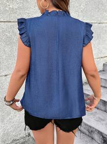EMERY ROSE Blusa de denim de lyocell con cuello en V y mangas con volantes - Azul - Ver 2
