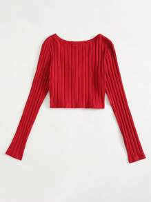 SHEIN EZwear V Neck Button Front Ribbed Top