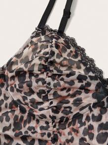 Coolane 女士春夏 Y2K 海滩装 Witchy Goth 蝴蝶结拼布蕾丝猎豹印花吊带上衣（带杯垫）、狂欢节装扮 X N_Standard - 棕色 - 查看 8