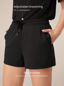 GLOWMODE 2 Pieces  Modal Relaxed Fit Tee & 2.5'' CloudKnit Adjustable Drawstring Waist Shorts With Side Pockets Set Daily Casual Spring Summer - Black - View 5