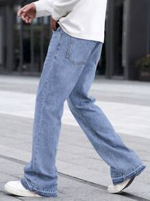 Manfinity Homme Men's Casual Straight Leg Washed Denim Jeans