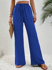 SHEIN LUNE 7/9 Length Plain Casual Trousers, Minimalist & Fashionable Everyday Wear Fall Cloth For Women - Blue - View 4