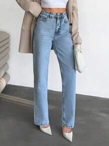 RueChic Jeans casual dritti in vita alta lavati per donna