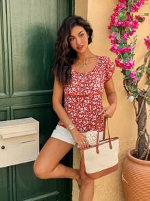 Chiquease Casual Vacation Ditsy Floral Ruffle Trim Blouse - Multicolor - View 1