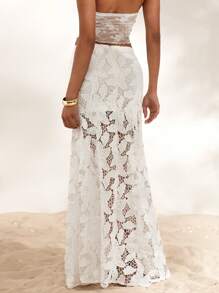 Opulessa Plain Woven Lace Mermaid Skirt For Women - White - View 2