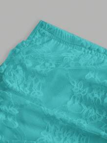SHEIN EZwear Women's Sexy Layered Sheer Mint Blue Floral Lace Slim Fit Skirt