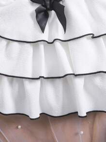 2 Stücke/Set Baby Mädchen Kleinkind 0-3 Jahre Frühling/Sommer Mode elegantes schwarz & weiß Trägerhemd + Schleifendekor Kuchen Rock 2 Teile Outfit