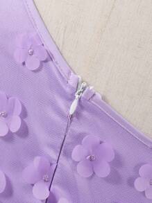 SHEIN Langer Kleid für Tween-Mädchen mit lila Stickerei und Tüll Dekor, elegantes Sommeroutfit für Partys