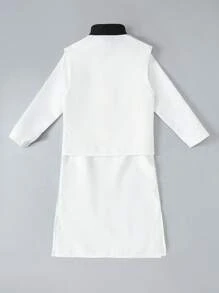 2pcs/Set Boys Cool Vest Jacket + Gold Print Robe, Summer Fashion Outfit - White - View 2