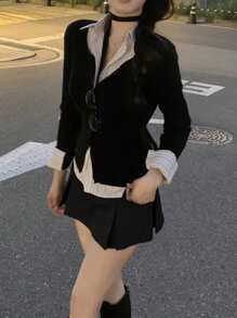 DAZY Women's Casual Solid Color Pleated Minimalist A-Line Skirt, Everyday Leisure - Black - View 4