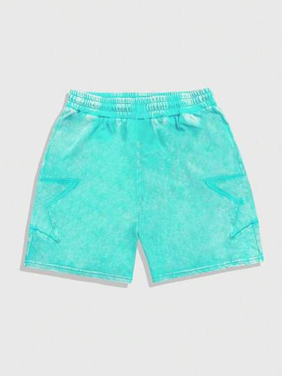 ROMWE Avant Pantalones cortos con cordón en la cintura, bolsillos y parche de pentagrama para hombres