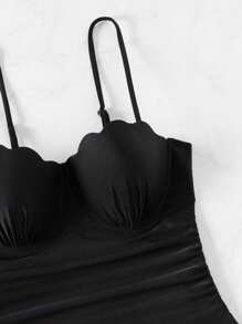 Swim Lushoire Women Summer Shell Decor Twist Back Drawstring Top And High Waist Bikini Bottom 2 Pieces Beachwear Outfit