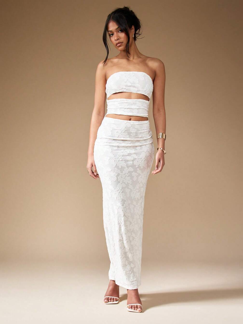 cut out bandeau maxi dress Kinsley Embellished Cut-Out Bandeau Maxi Dress in White
