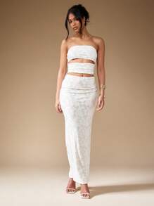 MISSGUIDED Lace Strapless Cut Out Bandeau Maxi Dress - White - View 1