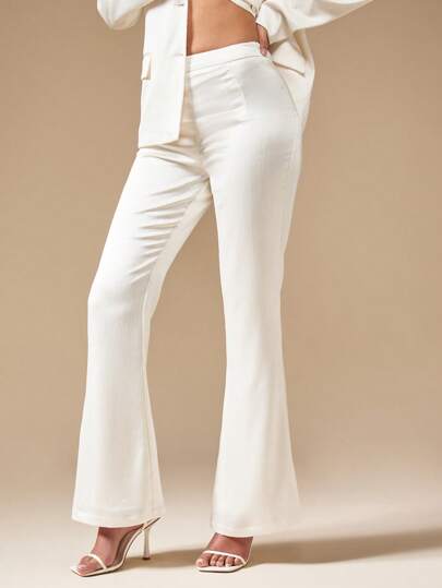 MISSGUIDED 优雅喇叭高腰阔腿裤经典个性长裤职业商务专业办公室工作服全年套穿弹力裤