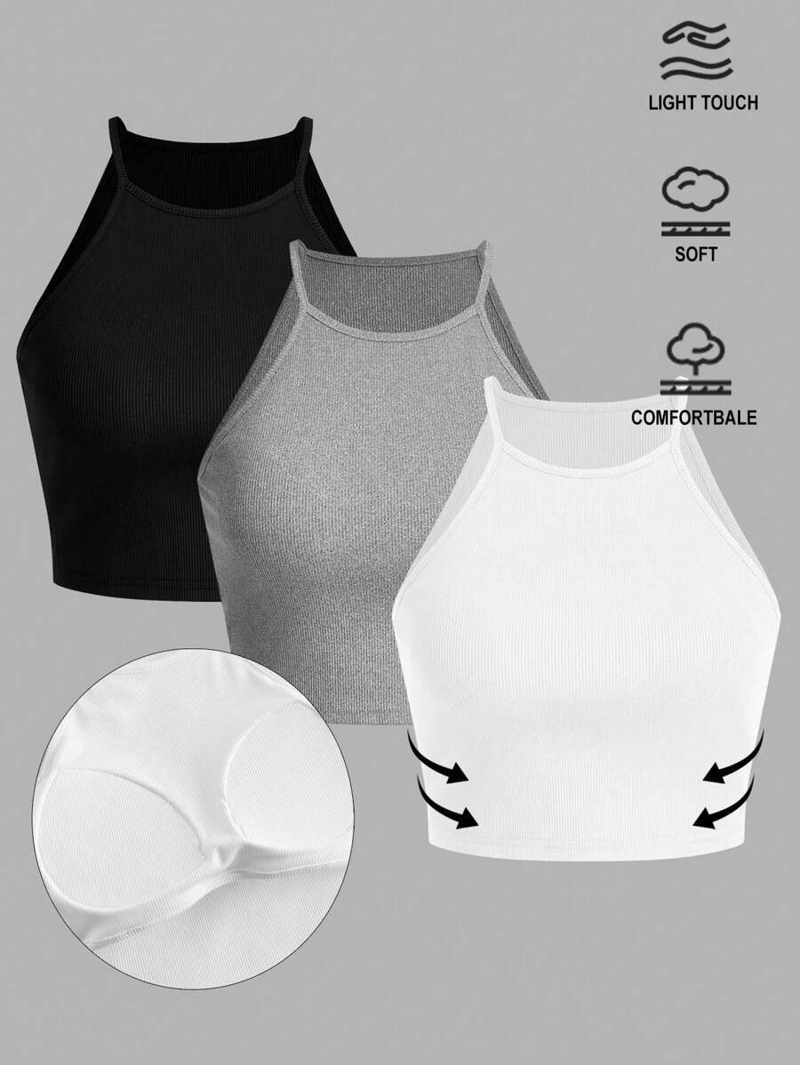 SHEIN EZwear 3 件套加垫细肩带吊带背心，适合春夏季女性