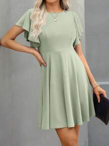 SHEIN Clasi Casual Solid Color Ruffle Hem Dress