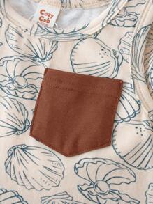 Cozy Pixies 2pcs/Set Baby Boy Floral Pattern Sleeveless Round Neck Tank Top & Casual Shorts Set - Multicolor - View 8