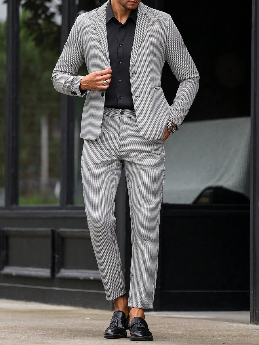 Manfinity Mode Bộ vest kẻ sọc đi làm thường ngày cho nam và quần âu - Đen và trắng - Xem 1