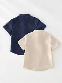 SHEIN 2件装年轻男童休闲日韩版干净彩色立领宽松梭织衬衫两色各一件或两件套，适合上学、居家、度假、运动穿着，适合春夏季节，买1件送1套，买2件超值划算，适合送礼 - 彩色 - 查看 2